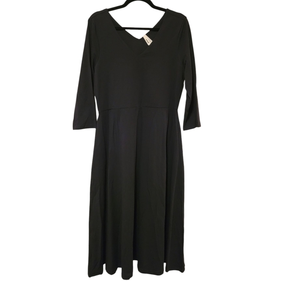Pact Women's Organic Cotton Fit & Flare Midi Party Dress Pockets Size XL Black - Picture 4 of 12